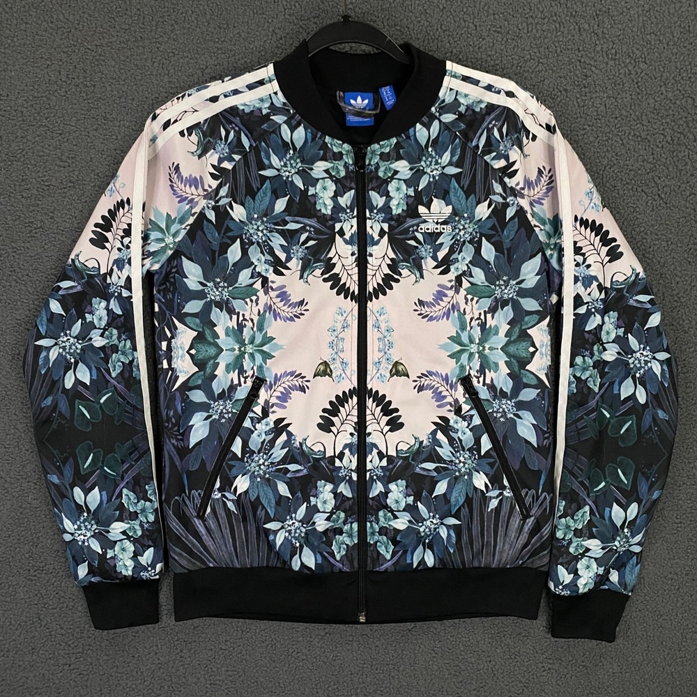 Adidas x Farm Rio Track Jacket Women Small Blue Floral Zip Up Trefoil
